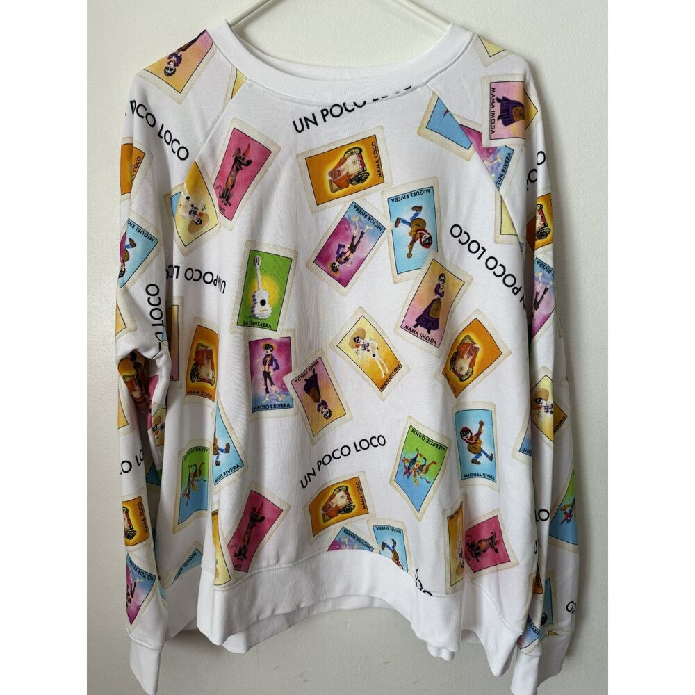 Disney Parks Pixar Coco Sweatshirt All Over Print Character Stamps 1X NWT